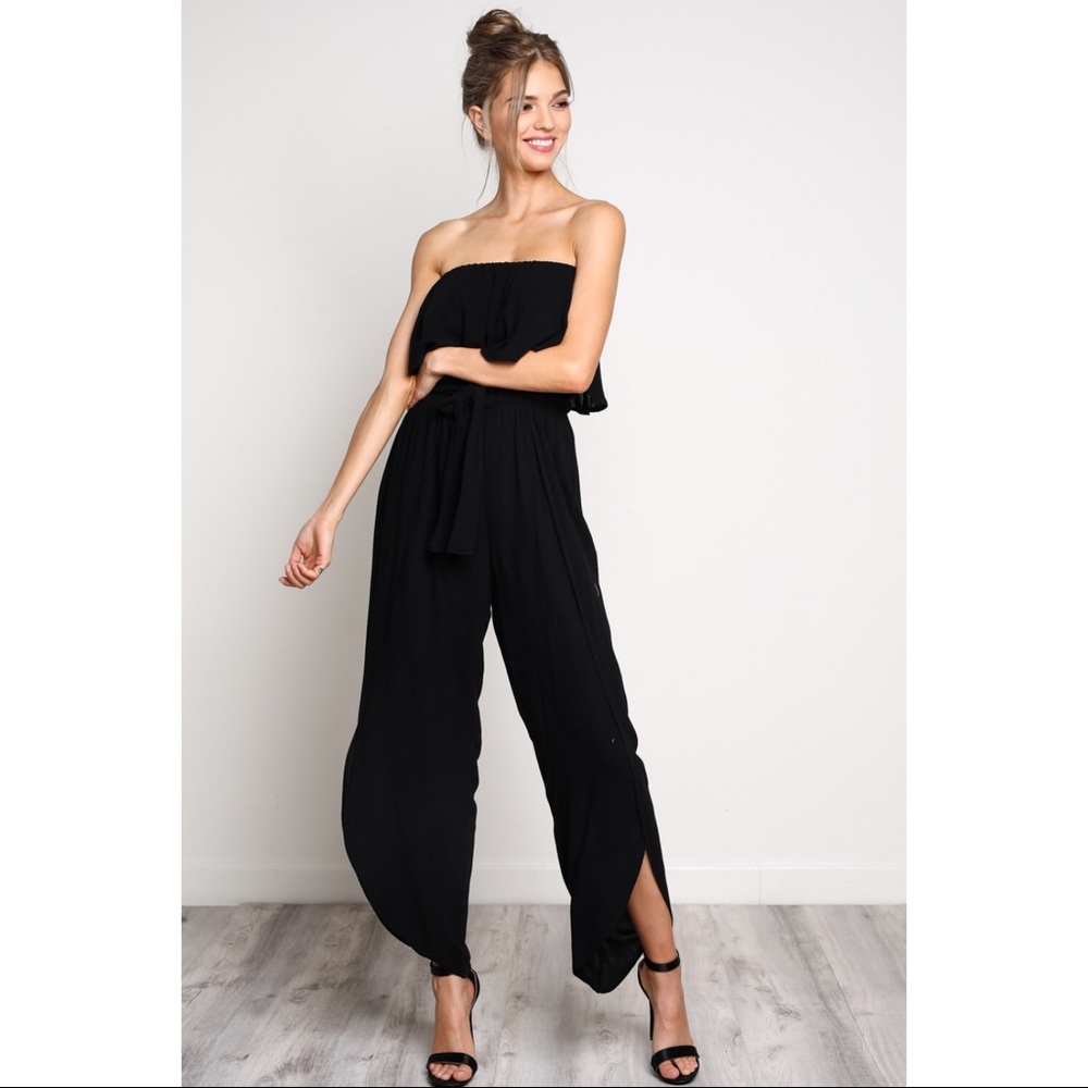Ava Strapless Ruffle Waist Tie Jumpsuit